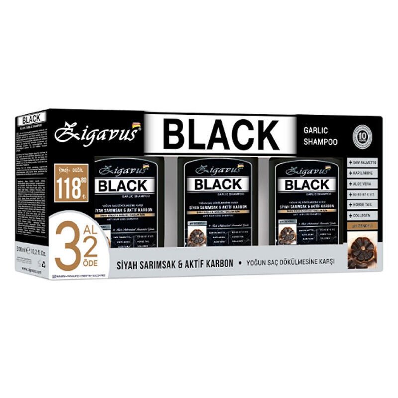 Zigavus Black Sarımsak - Aktif Karbon Şampuanı 300 ml 3 Al 2 Öde